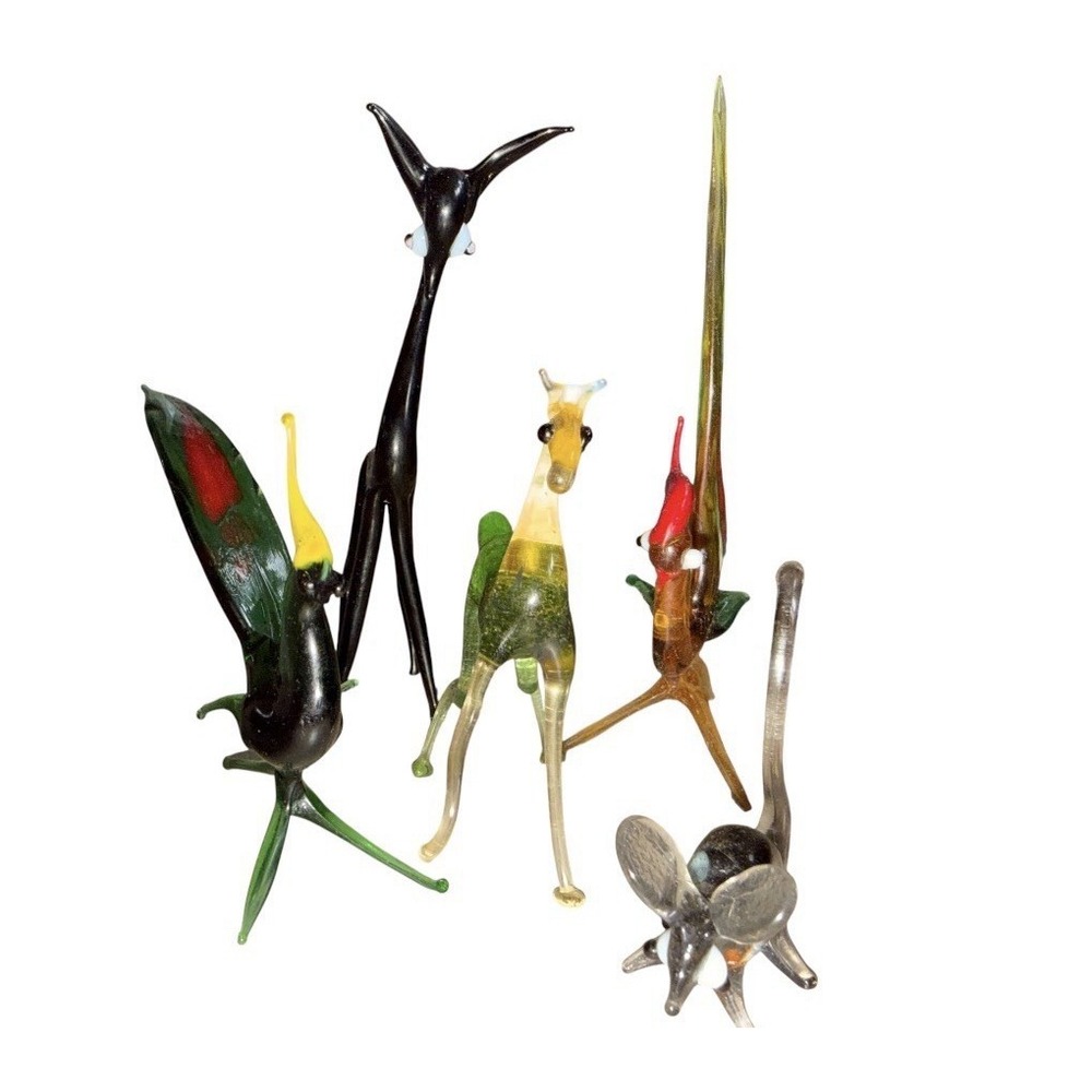 Hand‑Blown Glass Animal Figurines Lot of 5 Colorful Miniatures
